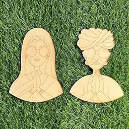 1 Pair Rajasthani Welcoming Couple Shape MDF Wall Art | Premarked Floral MDF for Lippan Art | Unique Home & Wall Décor | 5 Inch,-image-51