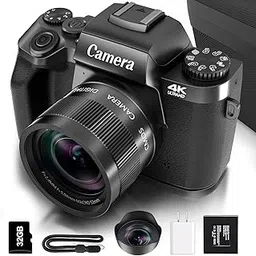 CALMORA Digital Camera for Photography, 4K 64MP WiFi Touch Screen Vlogging Camera with Flash, 32GB Micro Card, Lens Hood, 3000mAH Battery, Front and Rear, 4″Big Screen, Hot Show Interface-Black-image-7