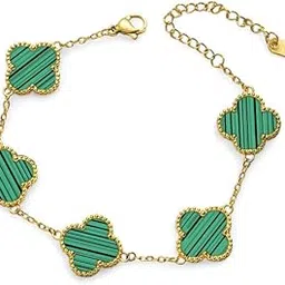 jewels galaxy Stainless Steel Gold Plated Black Anti Tarnish Clover Bracelet (MYN-BNG-16167)-picture-17