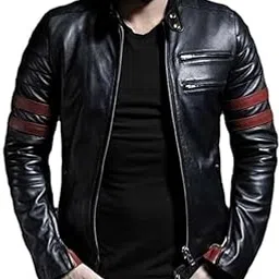 xmarty Treandy Men's Leather High Neck Jacket, Full Sleeve, Regular Fit, Zipper Closure, Classic Biker Style | Stylish,Casual Wear | Soft, Comfortable image 1