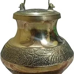 Traditional Brass Pooja Kalash, Water Pot with Handle, Decorative Etched Pattern, Vintage Style (400ml4)-picture-71