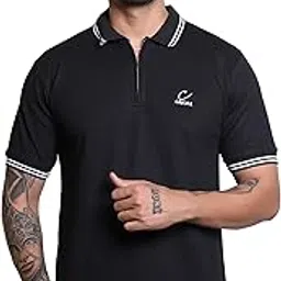 cavora Men Slim Fit Casual Cotton T-Shirt has Zip Polo Neck, Regular Length, Half Sleeves T-Shirt for Men-picture-51