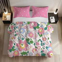 Premium Glace Cotton Duvet Cover/Comforter - King Size 90"x100" inches - PinkFlower-picture-12