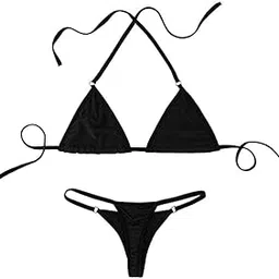 n shap lingerie's Women's Poly Cotton String Two Piece Halter Top Triangle Bikini Set with Tie Side Bottom Sexy Swimsuit-picture-17
