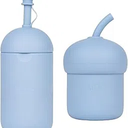 tudd Silicone Buddy Bottle for Baby 6 to 12 Months with Straw | Blue with Mini Sip | Spill-Proof Silicone Straw Cup for Kids | Blue-picture-52