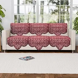 Kuber Industries (Set of 6) Stylish & Durable Cotton Sofa Covers 3 Seater | Washable Sofa Protector/Mat | Suitable Slipcover for Living Room & Office | Plain Circle - Maroon image 1