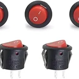 CentIoT - Round Rocker Switch - KCD1 Round bottom snap fit 250V 6A (SPST ON-OFF 2 Position, 2PIN, Red Button, Pack of 5)-image-19