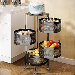 Metal Kitchen Trolley Kitchen Organizer Items & Kitchen Accessories Items for Kitchen Rack Round Design for Fruits & Vegetable Onion Storage Kitchen Trolley with Wheels - 4 Layer Kitchen Rack-picture-23