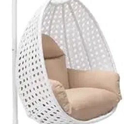 Prime PegionSingle Seater Swing Chair with Stand & Cushion Outdoor Indoor Balcony Garden Patio,Powder Coated Iron Frame,Uv Protected Wicker,Premium Cushion (White+Beige)-picture-10