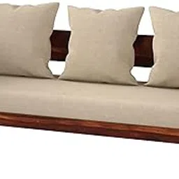 Solid Sheesham Wood 3 Seater Sofa for Living Room Home and Office | Wooden Sofa Set Three Seater with Curved Side Design (Beige Color Cushion, Honey Brown Finish)-image-89