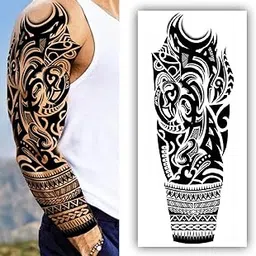 S.A.V.I Full Arm Temporary Tattoo for Men – 48x17cm Tribal Sleeve Design – Waterproof & Non-Toxic – Realistic Black Body Art Sticker – Easy to Apply & Remove – Party & Photoshoot Ready-image-4