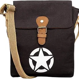 the house of tara Canvas Side Sling Bag For Men & Women | Compact Messenger bag with Leather Strap on flap closure, Adjustable Shoulder Strap & Snap buttons | Casual bag for Office & Travel (Black)-picture-57