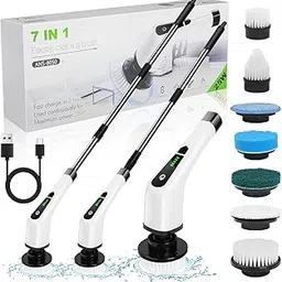 OSDUE Electric Cleaning Brush, 2024 New Electric Spin Scrubber Power Scrubber, Bathroom Cleaning Brush with 7 Interchangeable Drill Brush Heads, with 137 cm Adjustable Handle, for Tub, Floor-picture-22