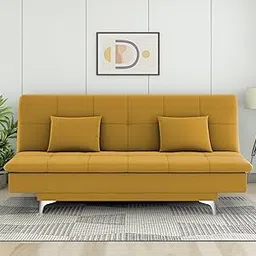 Adorn India Premium New Aspen 3 Seater Sofa Cum Bed 4X6 Velvet Suede with 2 Cushions (Color Yellow) and Suitable for All Indoor, with 3 Years Warranty-image-12