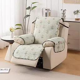 HOKIPO 'HomeHues Series' Quilted Cover for Recliner Sofa 1 Seater with SecureFit Belt & Side Pocket, Light Green Ash Gypsy Flower (IN-828-D5)-picture-41