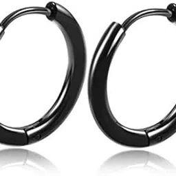 hunky dory Classic Black Plain Thin Huggie Hoop Ear Lobe Earrings Stud for Men | Women (1 Pair)-picture-16