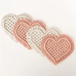 tms Cotton Boho Circle Macramã© Coaster with Fringe, Off-White, 15.24 Cm Diameter, Handcrafted, Decorative Drink Coasters, Natural Fibers, Table Decor Accessories 2 Piece (Peach & White)-picture-16