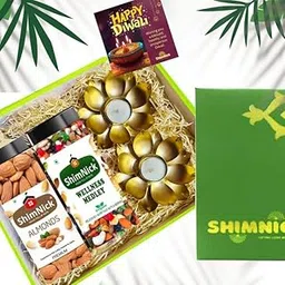 Shimnick Diwali Dryfruit Gift Box With Designer Diya | Almonds, Nut-Mix | Gift for Family, Friends, Employees, staff and loved ones with Metal Diyas and a Diwali Card (200G Each)-picture-34