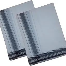 Thiksha Fabrics Cotton Men's Kerala Style Cotton Dhoti Single size -2 meters Black Border Set of 2 (White)-picture-12