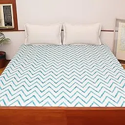 ZEBA World Cotton Blend Bedcover for Double Bed with 2 Pillow Covers | Chevron Printed - Queen Size - Blue Color | Bedcover 90 x 108inches (7.5x9ft), Pillow Covers 17x27in-image-3