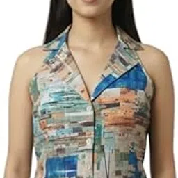 sylora Women's Collared Sleeveless Shirt, Multicolor, Button-Down, Casual, Office Wear top-picture-32