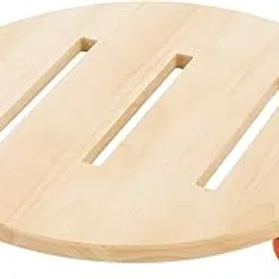 Precious Contemporary Round Rubber Wood Plant Stand with Attractive Plastic Wheels | Smooth Rolling Wooden Pot Stand for Indoor & Outdoor Use (Medium ( 30x30cm ))-image-5