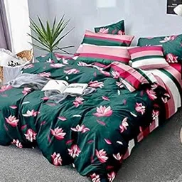 TIB® Glace Cotton AC Comforter Set- 1 AC Quilt, 1 Bedsheet with 2 Pillow Covers (4 Piece Set), Green-picture-40