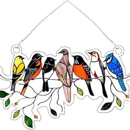 Stained Glass Birds Window Panel Hanging Suncatcher 20.5X12.5Cm-picture-15