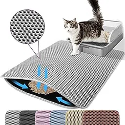 Cat Litter Mat, 24x18 Inches Large Honeycomb Double Layer Cat Litter Trapping Mat, Non Slip Waterproof Urine Proof Cat Litter Box Mat, Kitten Supplies and Essentials, Gray-picture-31