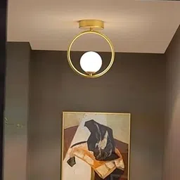 GMART INDIA Milky Forest Glass Gold Metal Modren Style Celing Hanging Pendant Light Lamp for- Celling, Hall, Celing Deocr Light Without Bulb-image-23