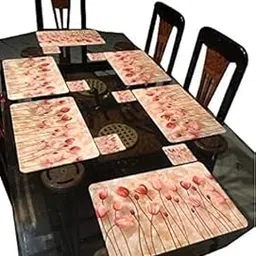 Lavichitra - PVC Dining Table Placemat and Tea Coaster Set, Set of 6, Plate, Peachflow-picture-30