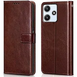 WOW IMAGINE Shock Proof Flip Cover Back Case Cover for Mi Redmi 12 5G | Redmi 12 4G | Poco M6 Pro 5G (Flexible | Leather Finish | Card Pockets Wallet & Stand | Chestnut Brown)-image-27