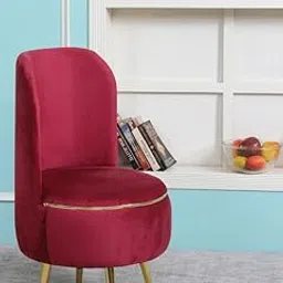 Velvet Luxurious Ottoman Pouffes for Sitting, for Bedroom & Living Room Chair Wooden Metal Leg, Pouf for Office & Home Décor, 18x18x32 Inch, Metal Chair-Wine-picture-10