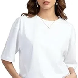 Women's Oversized Polyester T-Shirt, White Round Neck Short Sleeve, Plus Size Casual Summer Top,-image-38