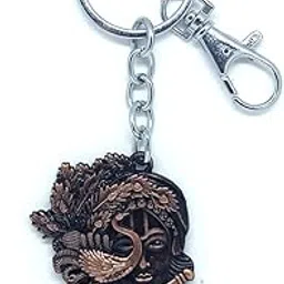 get fatang Lord Krishna Face Peacock Flute Dual Sided Keychain for Car, Bike and Home Keys-picture-40