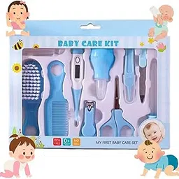 10 Pcs Baby Grooming Baby Healthcare Kit Newborn Baby Care Accessories Baby Health Care Set Baby Nail Clipper Scissors Hair Comb Brush Nose Cleaner Safety for Toddler Infant Nursing Grooming (Blue)-image-45