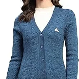 monte carlo Women Woolen Regular Fit Cardigan | Winter Sweater | V Neck | Button Closure |Full Sleeve with Self Design Knitted Cardigan for Women's-picture-34