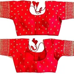 shubhlaa Women's Jari Embroidery Work Front Open Readymade Blouse (38" Stitched with 4" Margin)-picture-52