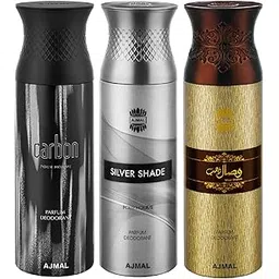 Ajmal Carbon & Silver Shade & Wisal Dahab Deodorant Spray - For Men (200 ml, Pack of 3)-picture-36