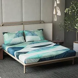 DDECOR Live beautiful Cotton King Bed Sheet Set with 2 Pillow Covers (274 CM X 274 CM, Turquoise) Digital Print Contemporary 210TC GSM-image-36