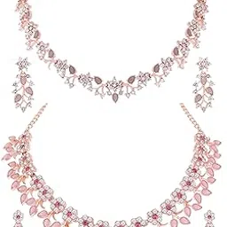 brado jewellery Beautiful Rose Gold Polished Jewellery Choker Necklace Combo Set With Matching Pair of Earring-picture-11