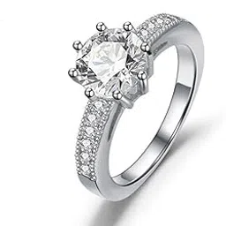 miss jo 92.5 Sterling Silver Royal Round Cut Solitaire Ring | Pave Setting Band with Zirconia, Elegant Whites Collection, Engagement Gift for Women, BIS Hallmarked-picture-18