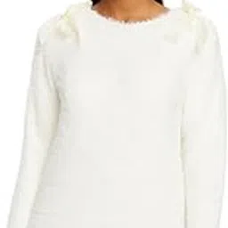 mystify Soft Knit Sweater with Bow Details, Long Sleeve Fuzzy Pullover in Winter Top-picture-10
