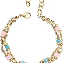 BY EVERSTYLISH Pastel Beaded Stackable Bracelet Women | Adjustable Dual Chain Bracelet | Everyday Wear Fashion Jewelry | Trendy Lightweight Hand Accessory | Delicate Bead Jewelry-image-4