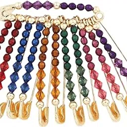 vama FASHIONS Traditional Golden Multicolor beads large size Saree Safety pin heavy Lock Pin dupatta chunri hijab brooch pins for women & girls-picture-48