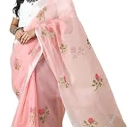 sijileen Kota Doria Cotton Saree with Embroidery Floral Design, Silver Zari Border, Blouse Included-picture-53