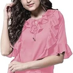 SKY FLY Girls Front Ruffed 3-4 Bell Sleeve DZN top-69 Peach Small-picture-29