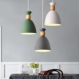 Beamify Aluminium Ceiling Lamp with 3 Color Pendant Heads (Grey, White, Green) | E27 Holder | Modern Hanging Fixture for Living Room, Bedroom, Café | Without Bulb-picture-18