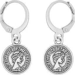 Vintage Coin Drop Earrings, Leverback Clasp, Royal Design-picture-51