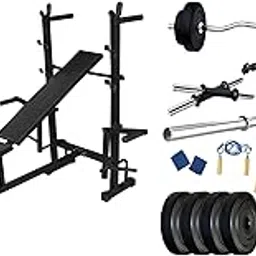 Protoner PR8IN1 Blend Decline Multi Bench for Home Gym 8-in-1 250 Kg Support & Protoner 20KG PVC Home Gym Combo, 20Kg, Black-image-3